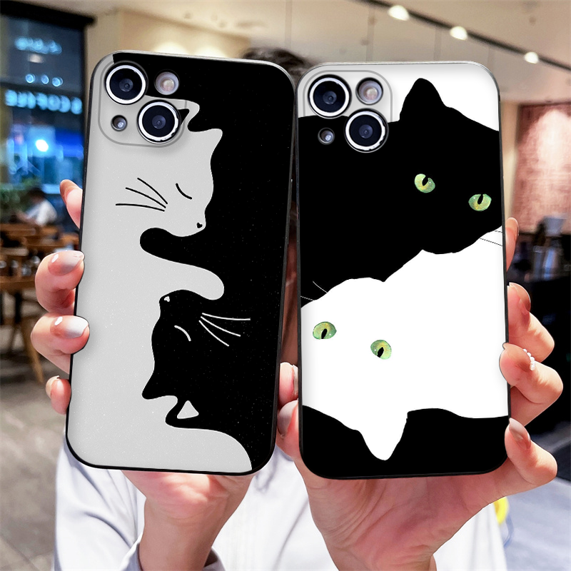 Phone Cases Cat - Cartoon Black White Cat Lovers Couple