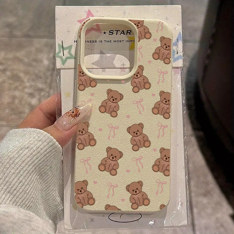 Phone Cases Girls - Cute Bow Tie Bear Lichee Pattern