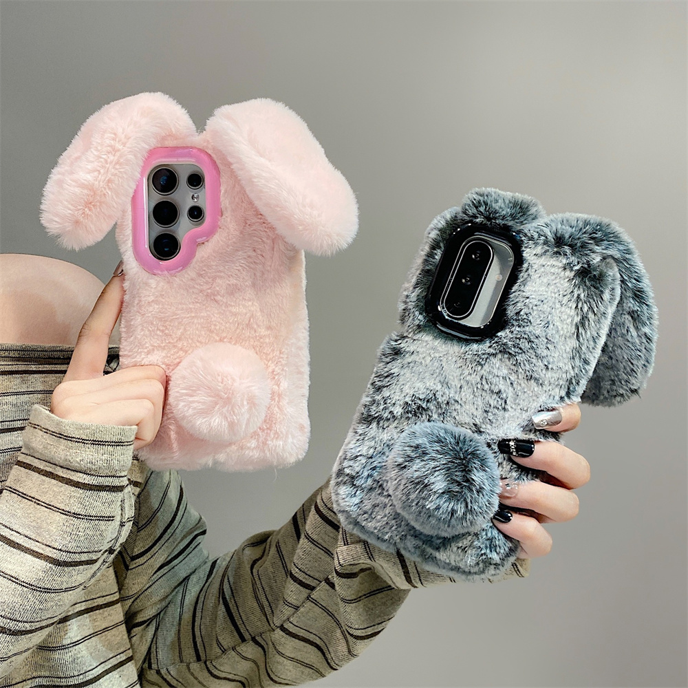 Cute Rabbit Ears Fluffy Stand  – Phone Cases For Samsung recenzja i cena